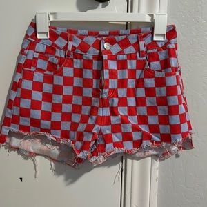Red and blue edikted jean shorts (size small)